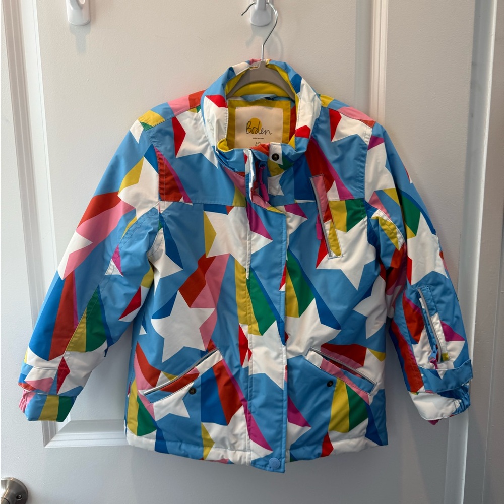 Boden All Weather Waterproof Jacket in Surfbloard blue rainbow star 6-7 NO HOOD - Picture 5 of 9